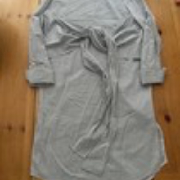 Few Moda New York Grey Stripe 100% Cotton Tie Waist Back Button Shirt Dress Sz M - Picture 3 of 4